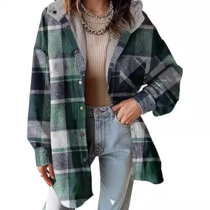 TALLULAH™ - Veste à carreaux à capuche coupe décontractée