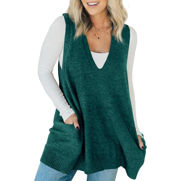 AMBER™ - Gilet tunique sans manches décontracté à col en V et poches latérales