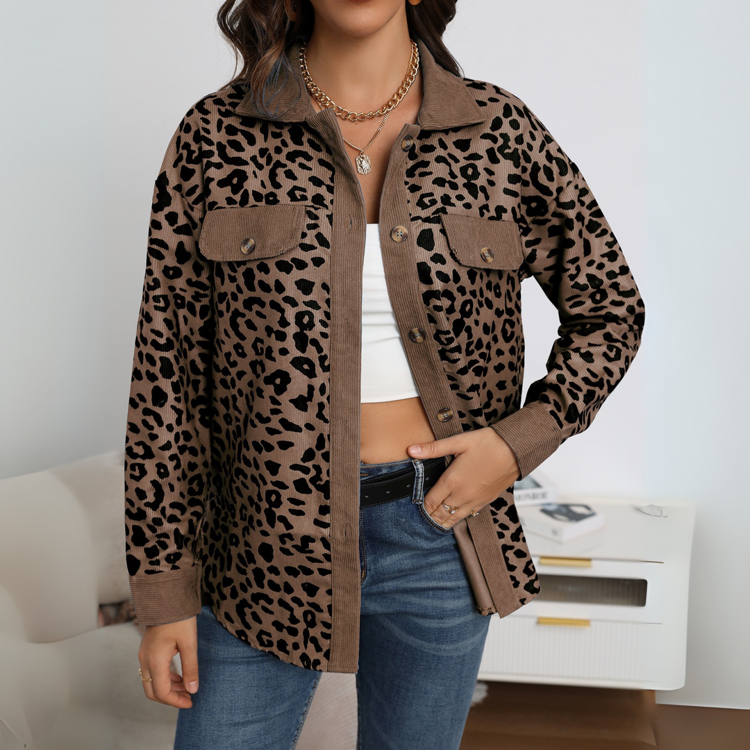 SISI™ - Veste décontractée à imprimé léopard boutonnée sur le devant