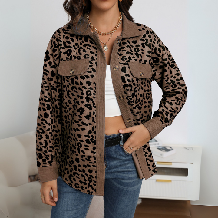SISI™ - Veste décontractée à imprimé léopard boutonnée sur le devant