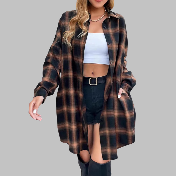 CINA™ - Veste élégante à carreaux à manches longues et boutons