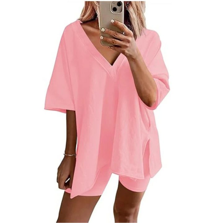 RAMLYN™ – Ensemble décontracté t-shirt oversize à col V et short 
