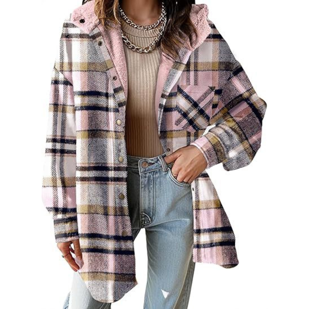 TALLULAH™ - Veste à carreaux à capuche coupe décontractée