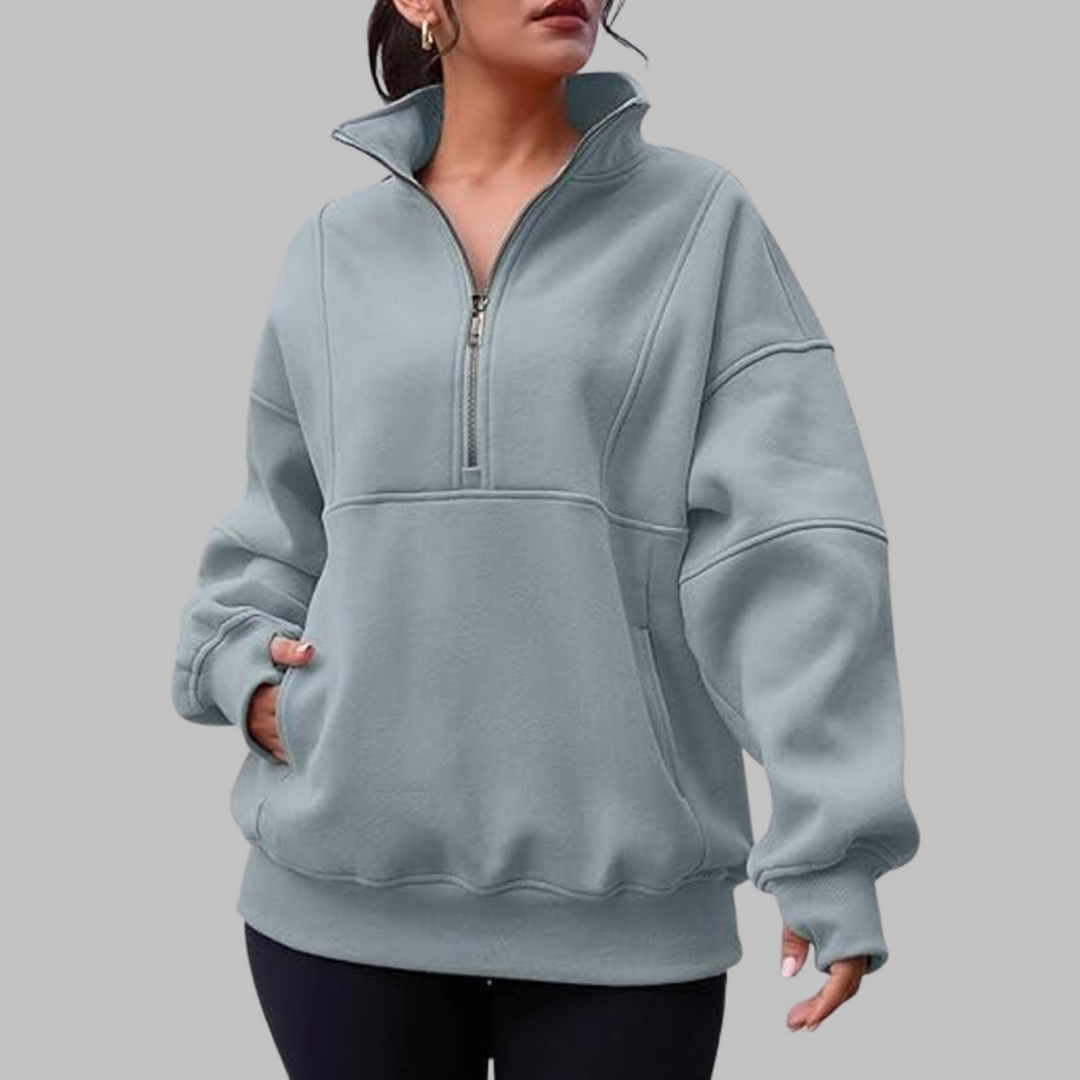 PSALM™ - Sweat-shirt oversize à manches longues et demi-zip, col confortable
