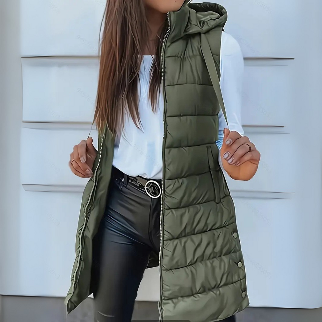 RAIN™ - Gilet long matelassé à capuche sans manches décontracté