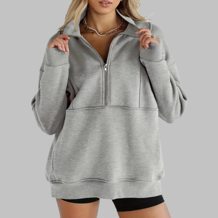 PSALM™ - Sweat-shirt oversize à manches longues et demi-zip, col confortable