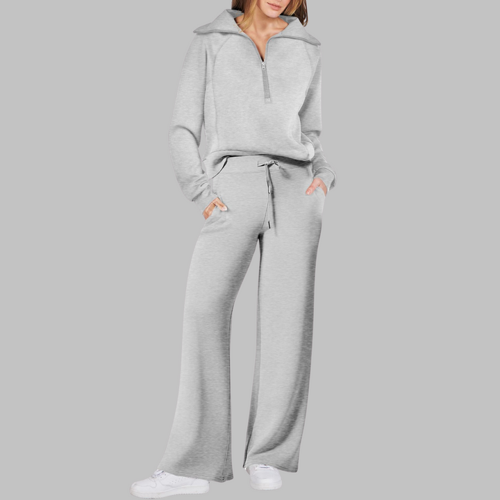 UDAY™ - Comfy Half Zip Sweatshirt and Wide Leg Pants Set