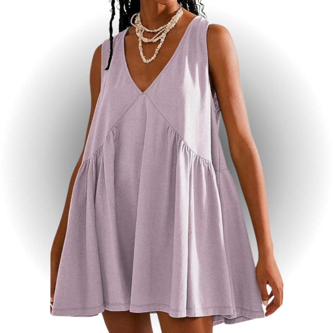 GARNETH™ – Robe mini d'été décontractée sans manches à col en V