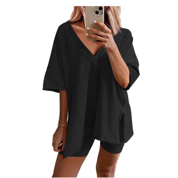 RAMLYN™ – Ensemble décontracté t-shirt oversize à col V et short 