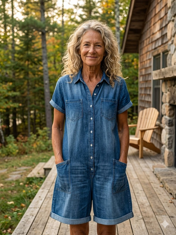 Combishort décontracté en jean pour femme