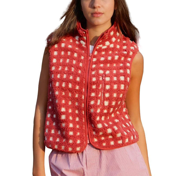 CONCUELO™ – Gilet sans manches zippé à carreaux décontracté