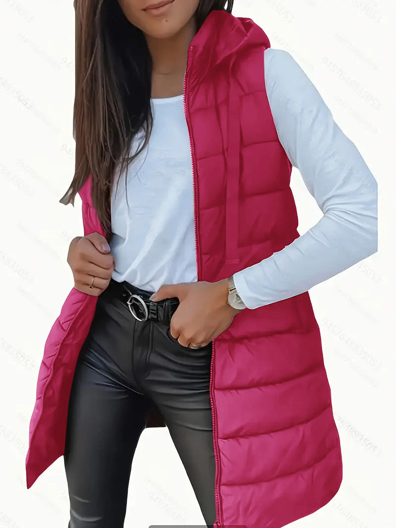RAIN™ - Gilet long matelassé à capuche sans manches décontracté
