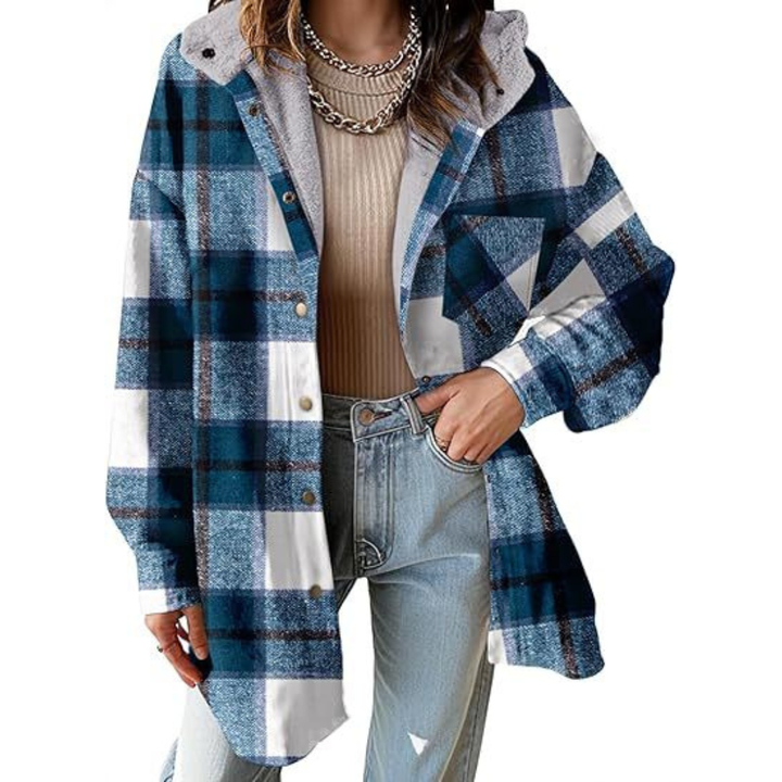 TALLULAH™ - Veste à carreaux à capuche coupe décontractée