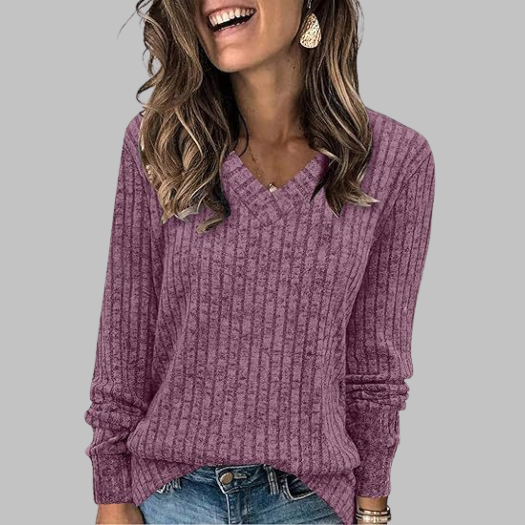 KASHA™ - Pull décontracté à manches longues et col en V