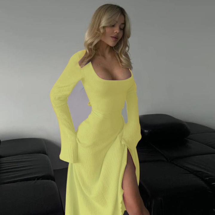 CILICIA™ - Robe longue trapèze élégante à volants, manches longues et col carré