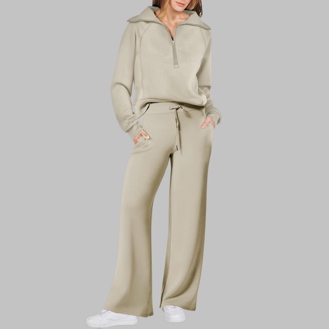 UDAY™ - Comfy Half Zip Sweatshirt and Wide Leg Pants Set