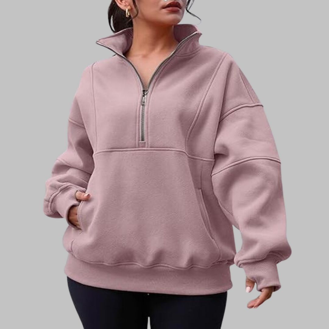 PSALM™ - Sweat-shirt oversize à manches longues et demi-zip, col confortable