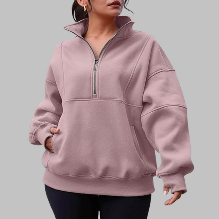 PSALM™ - Sweat-shirt oversize à manches longues et demi-zip, col confortable