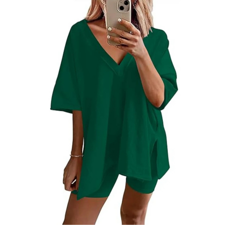RAMLYN™ – Ensemble décontracté t-shirt oversize à col V et short 