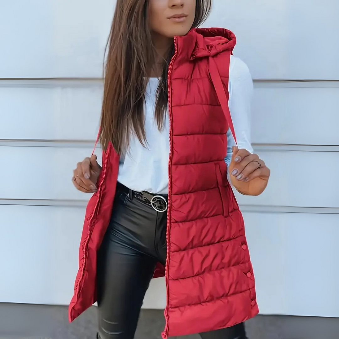 RAIN™ - Gilet long matelassé à capuche sans manches décontracté
