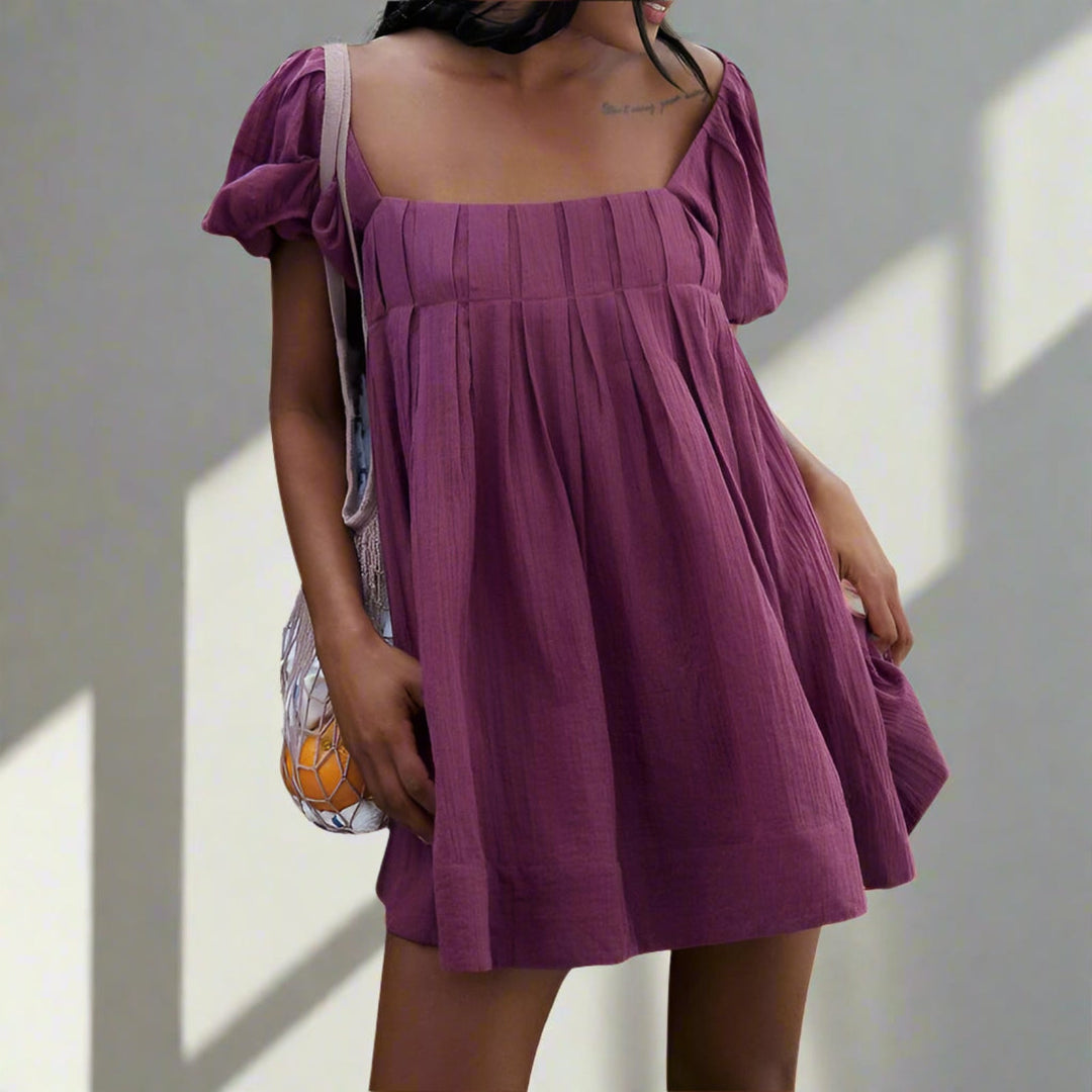 DALAWA™ - Mini-robe d'été chic à manches bouffantes et col carré
