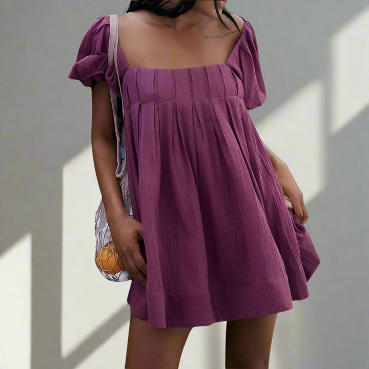 DALAWA™ - Mini-robe d'été chic à manches bouffantes et col carré