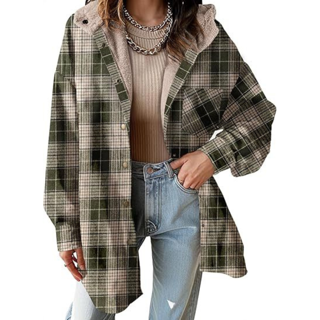 TALLULAH™ - Veste à carreaux à capuche coupe décontractée