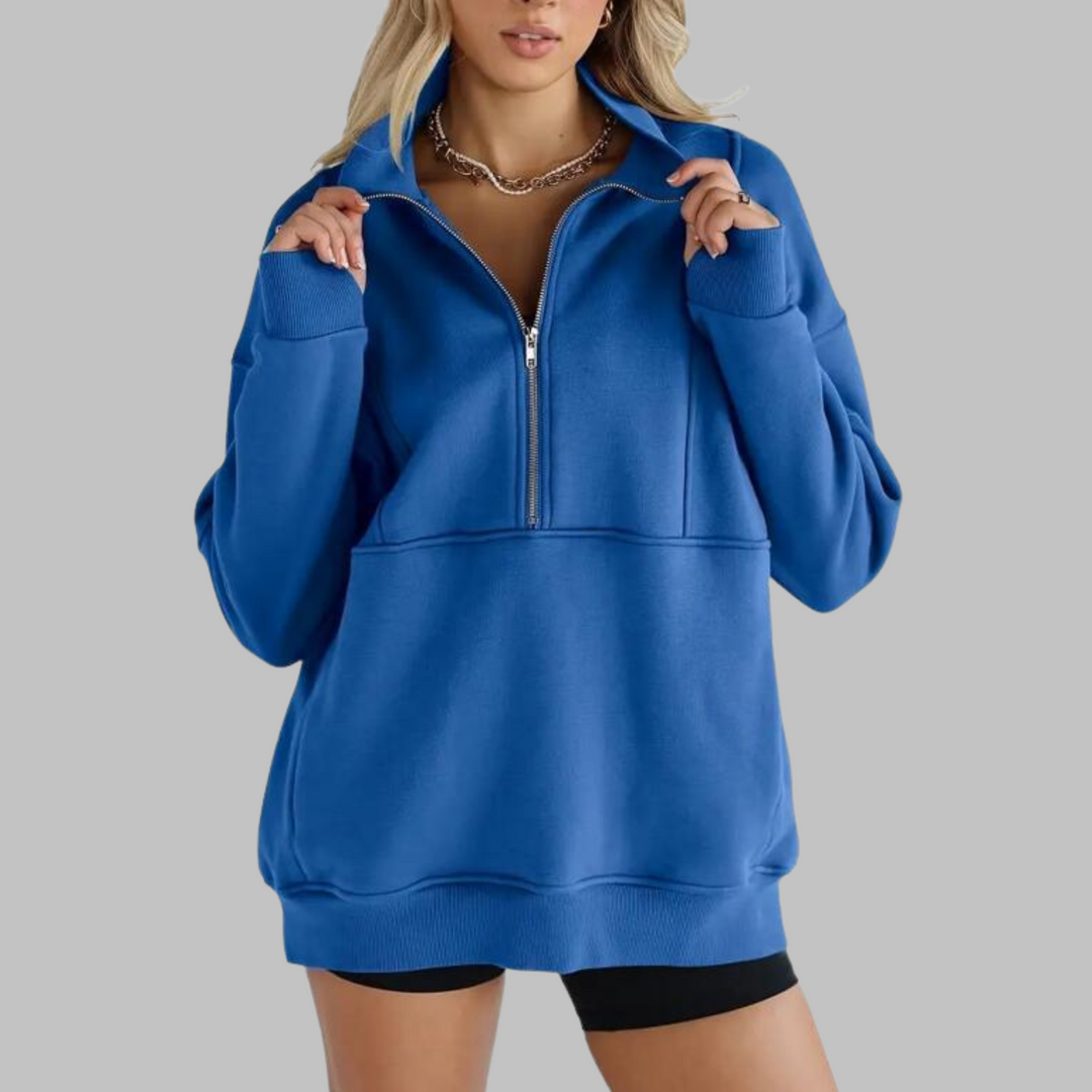 PSALM™ - Sweat-shirt oversize à manches longues et demi-zip, col confortable