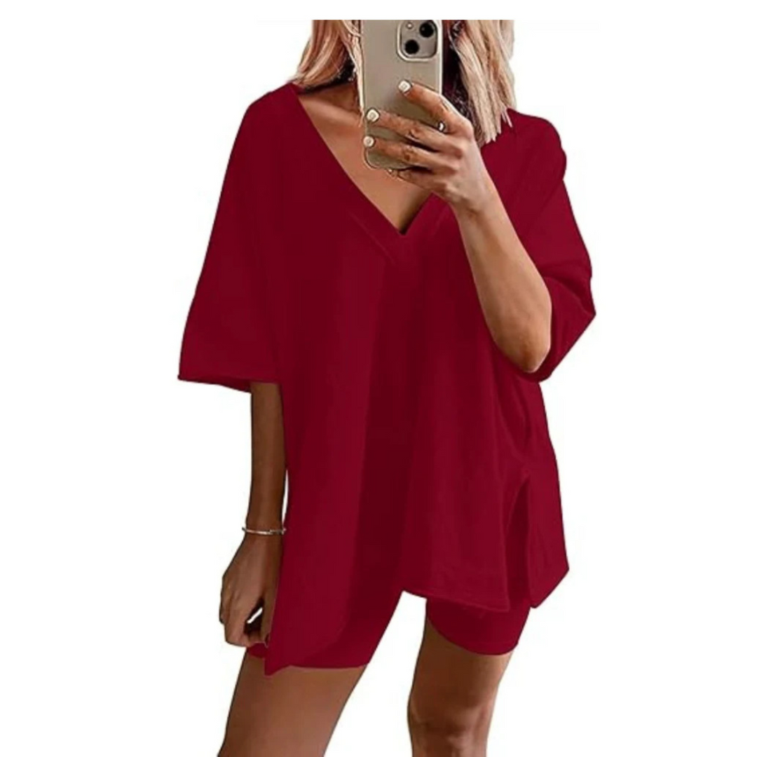 RAMLYN™ – Ensemble décontracté t-shirt oversize à col V et short 