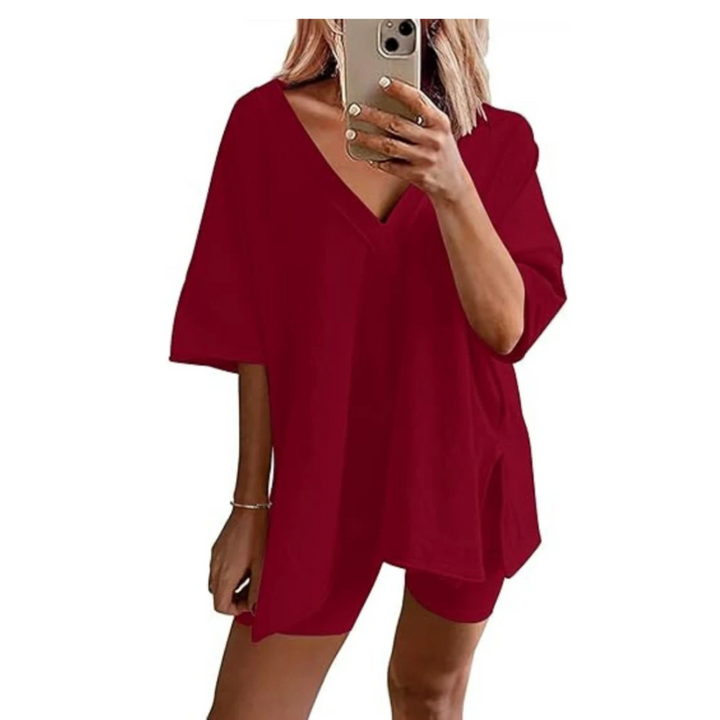 RAMLYN™ – Ensemble décontracté t-shirt oversize à col V et short 
