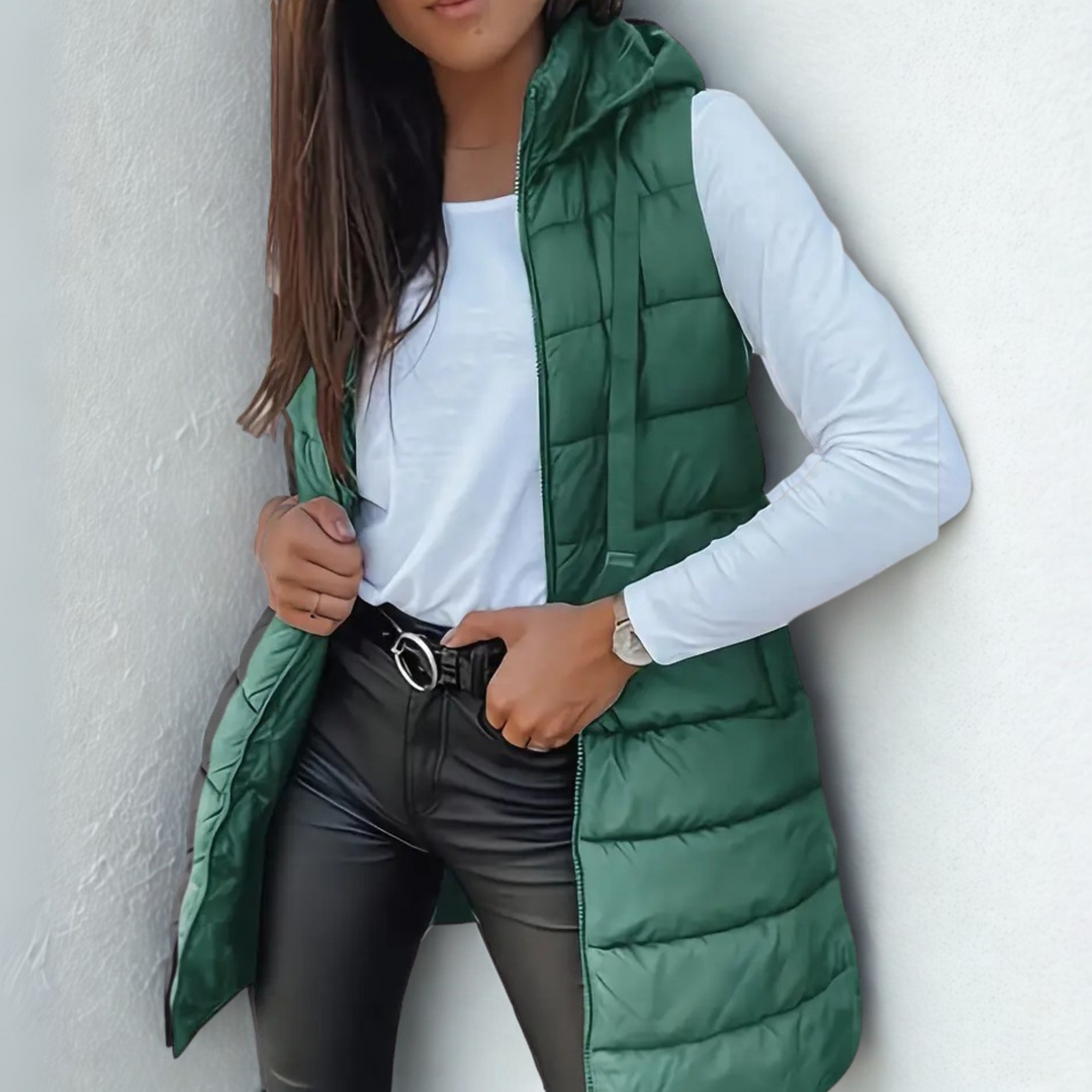 RAIN™ - Gilet long matelassé à capuche sans manches décontracté