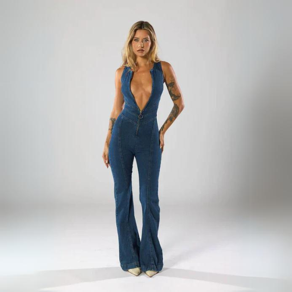 Aria |  Flare Cut Denim Jumpsuit