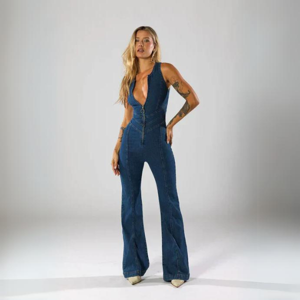 Aria |  Flare Cut Denim Jumpsuit