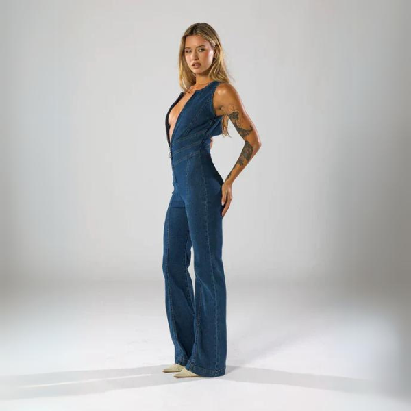 Aria |  Flare Cut Denim Jumpsuit