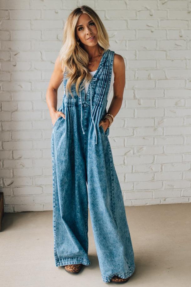 Sandra | Vintage Wash Denim Jumpsuit