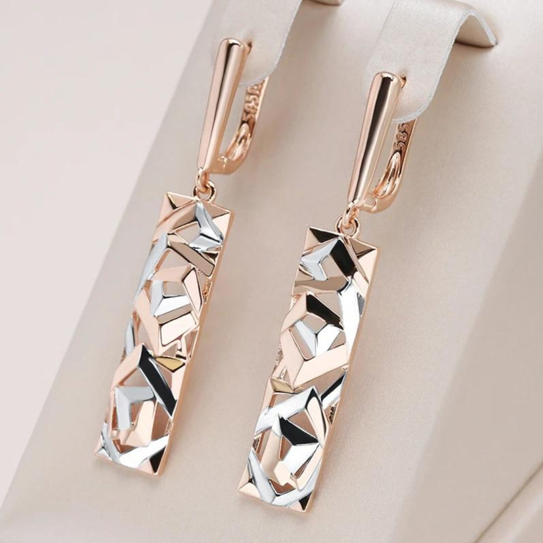 MYRA™ - Boucles d'oreilles rectangulaires élégantes en or et argent