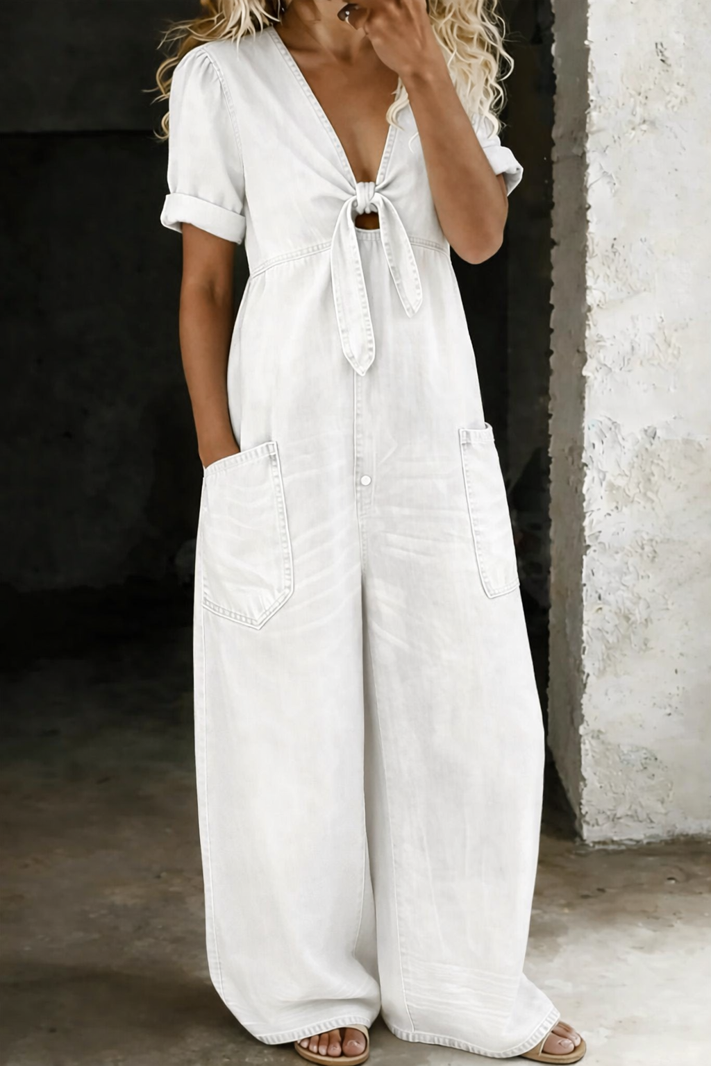 Lena | Relaxed Denim Wide-Leg Jumpsuit