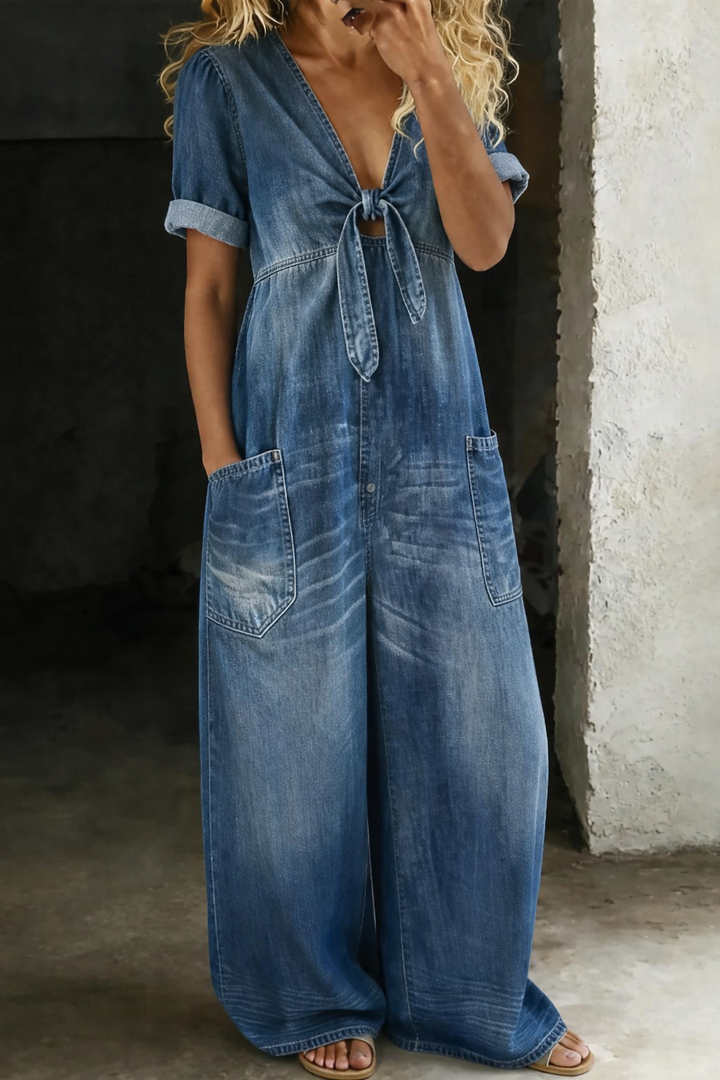 Lena | Relaxed Denim Wide-Leg Jumpsuit