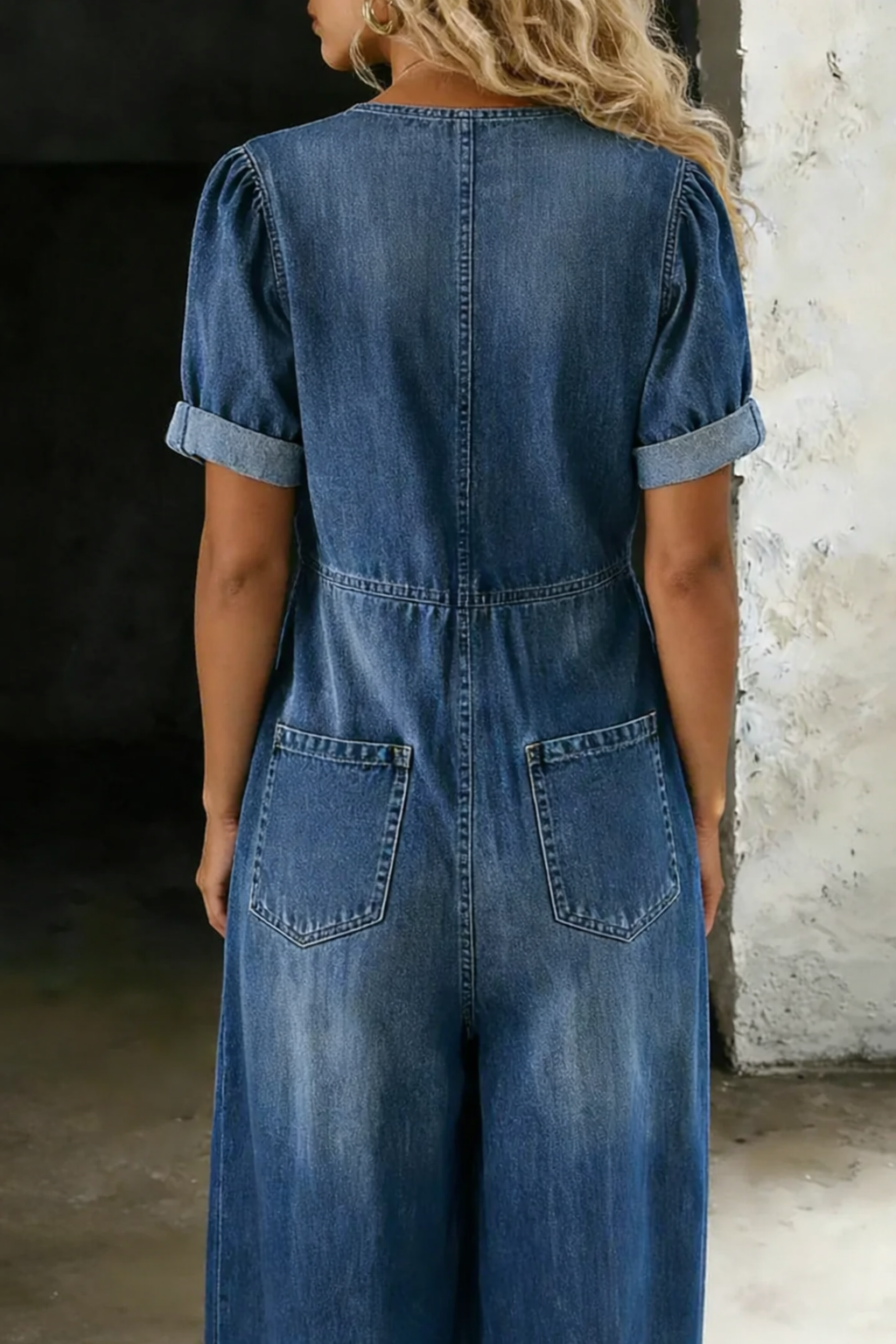 Lena | Relaxed Denim Wide-Leg Jumpsuit