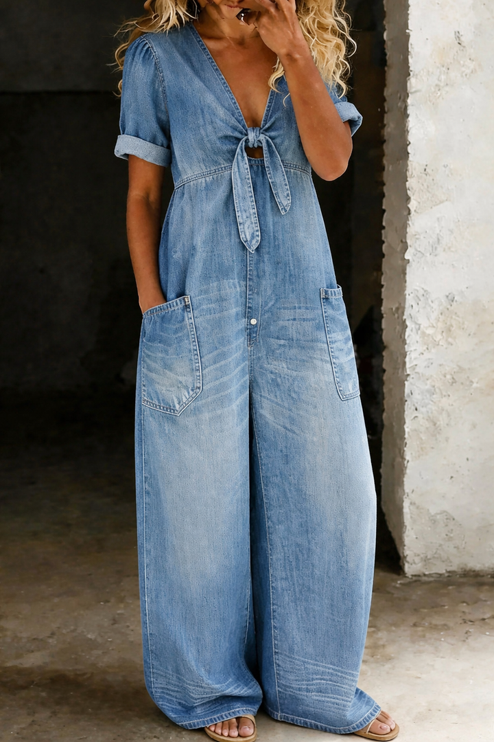 Lena | Relaxed Denim Wide-Leg Jumpsuit