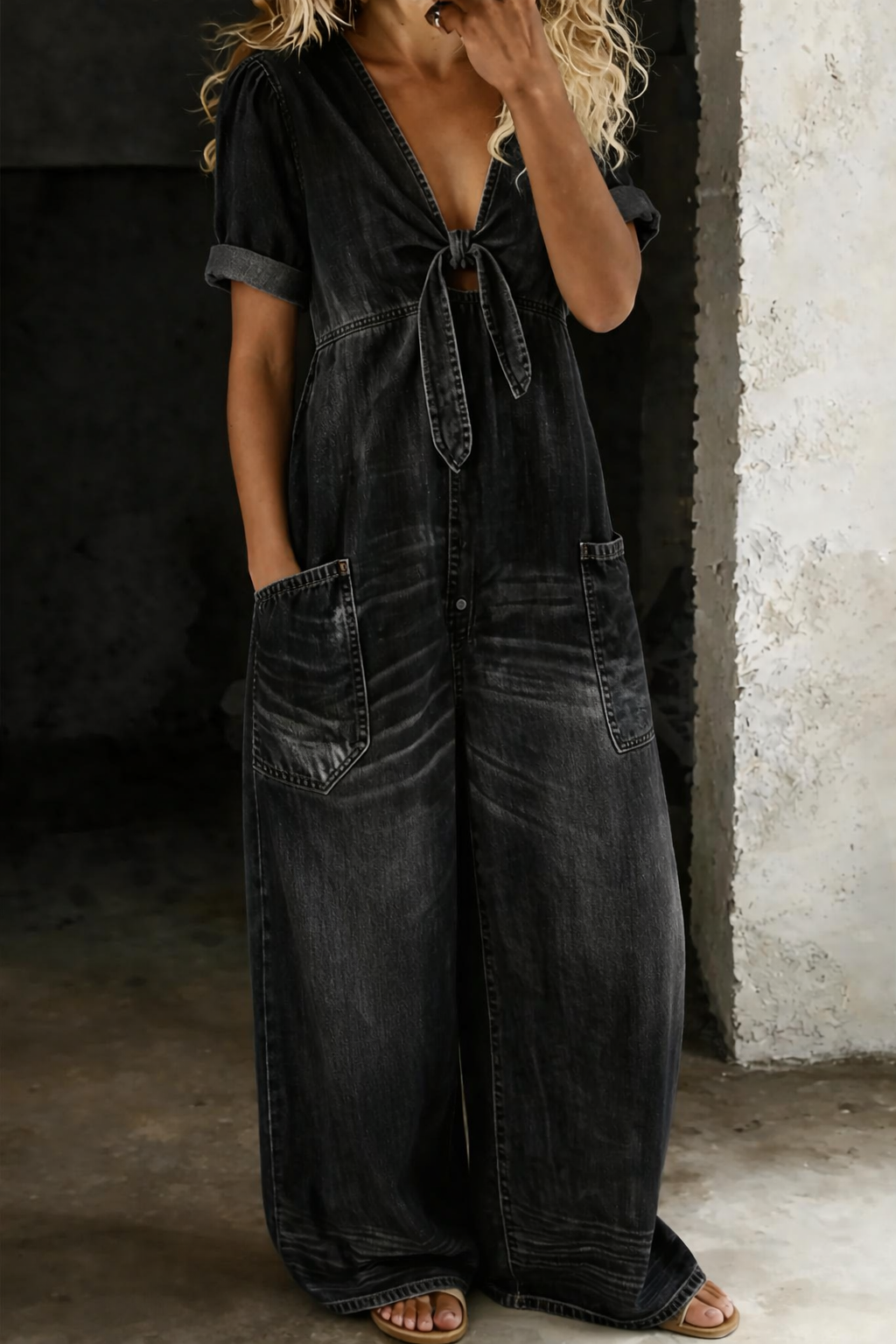Lena | Relaxed Denim Wide-Leg Jumpsuit