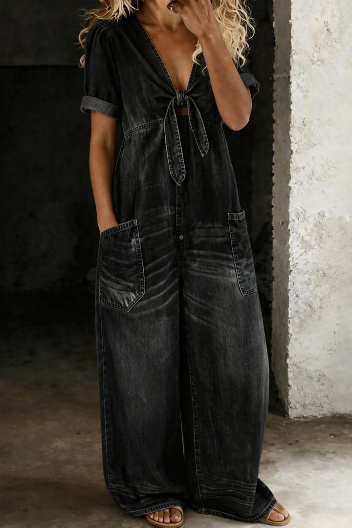 Lena | Relaxed Denim Wide-Leg Jumpsuit
