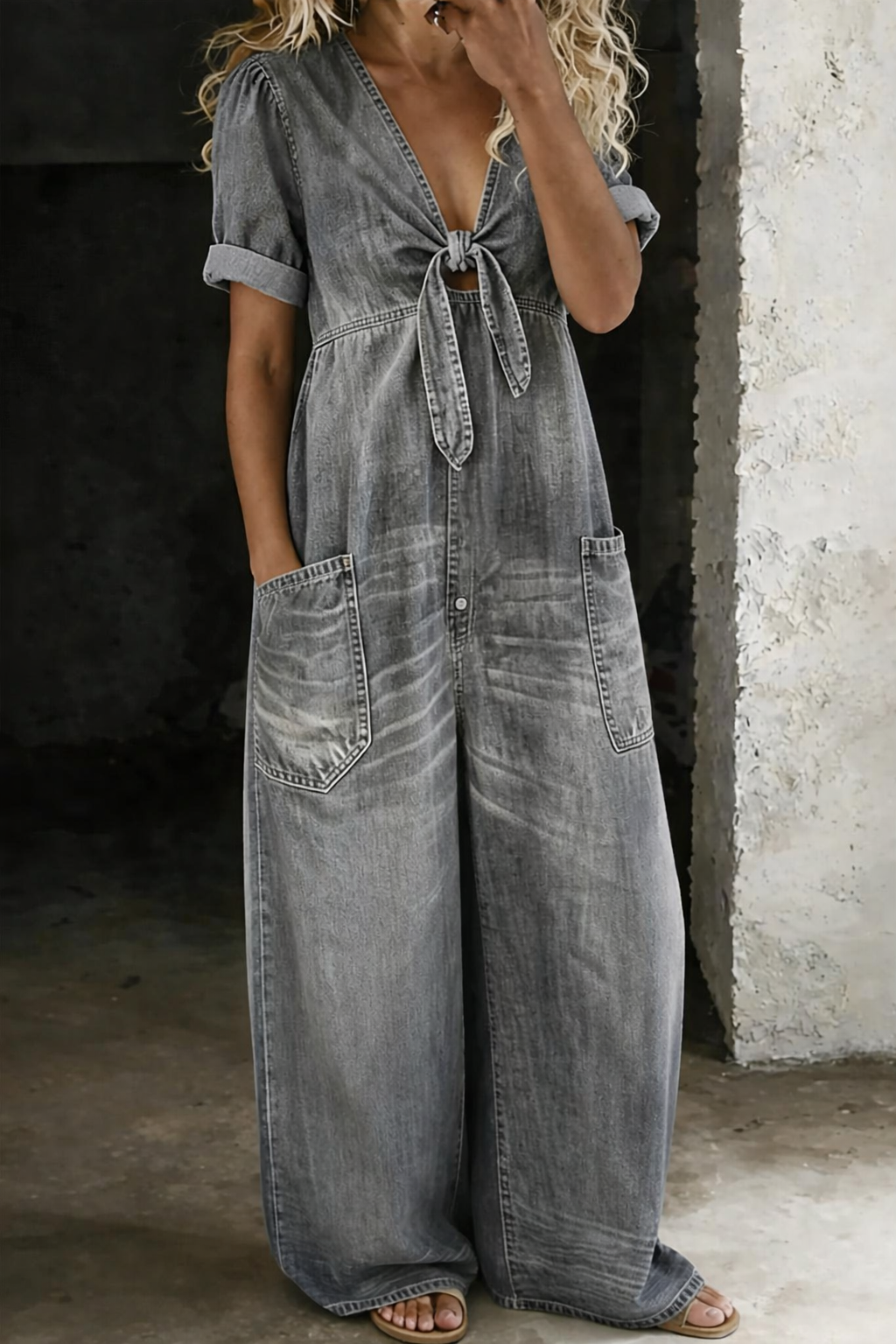 Lena | Relaxed Denim Wide-Leg Jumpsuit