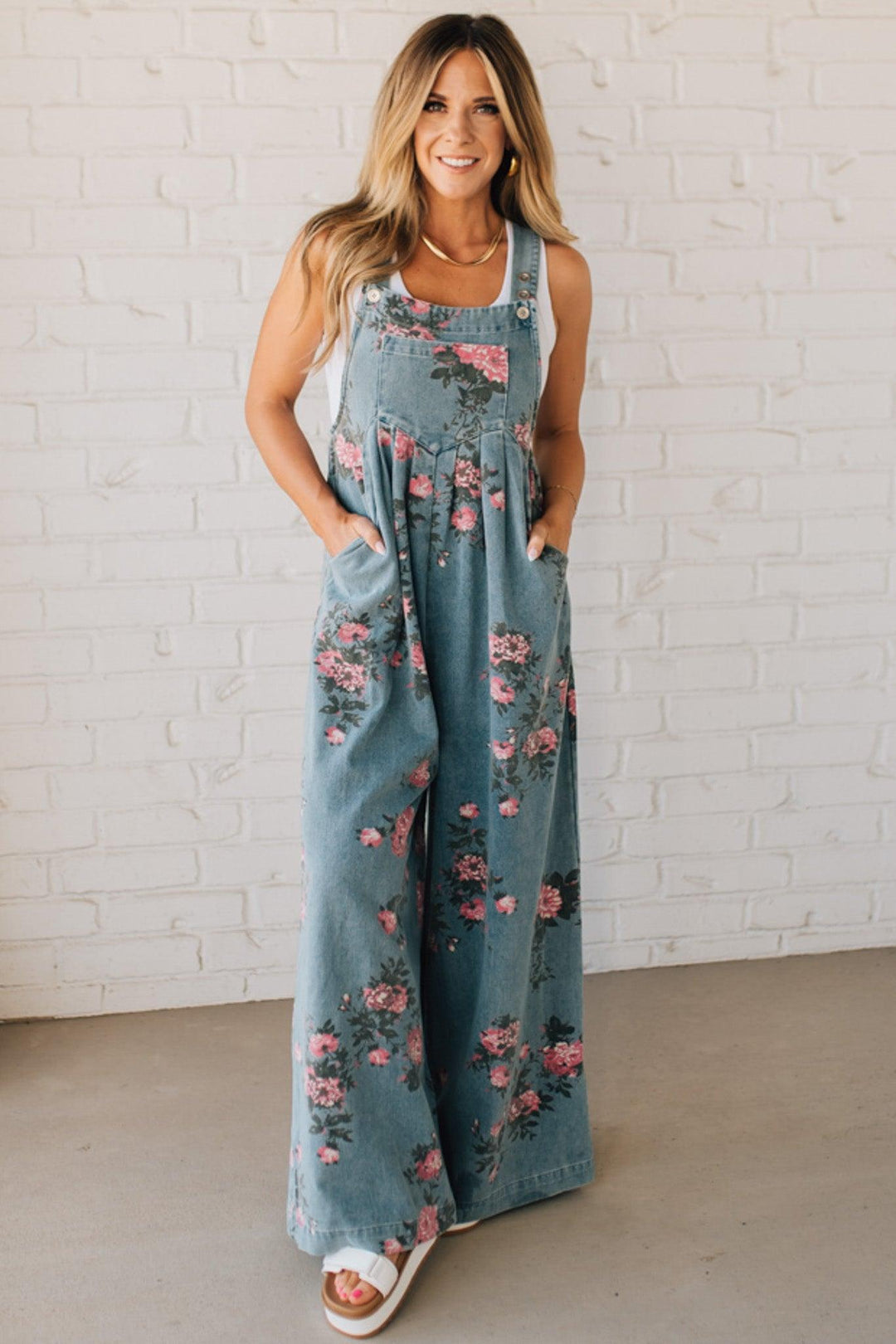 Bibi | Floral Print Denim Overalls
