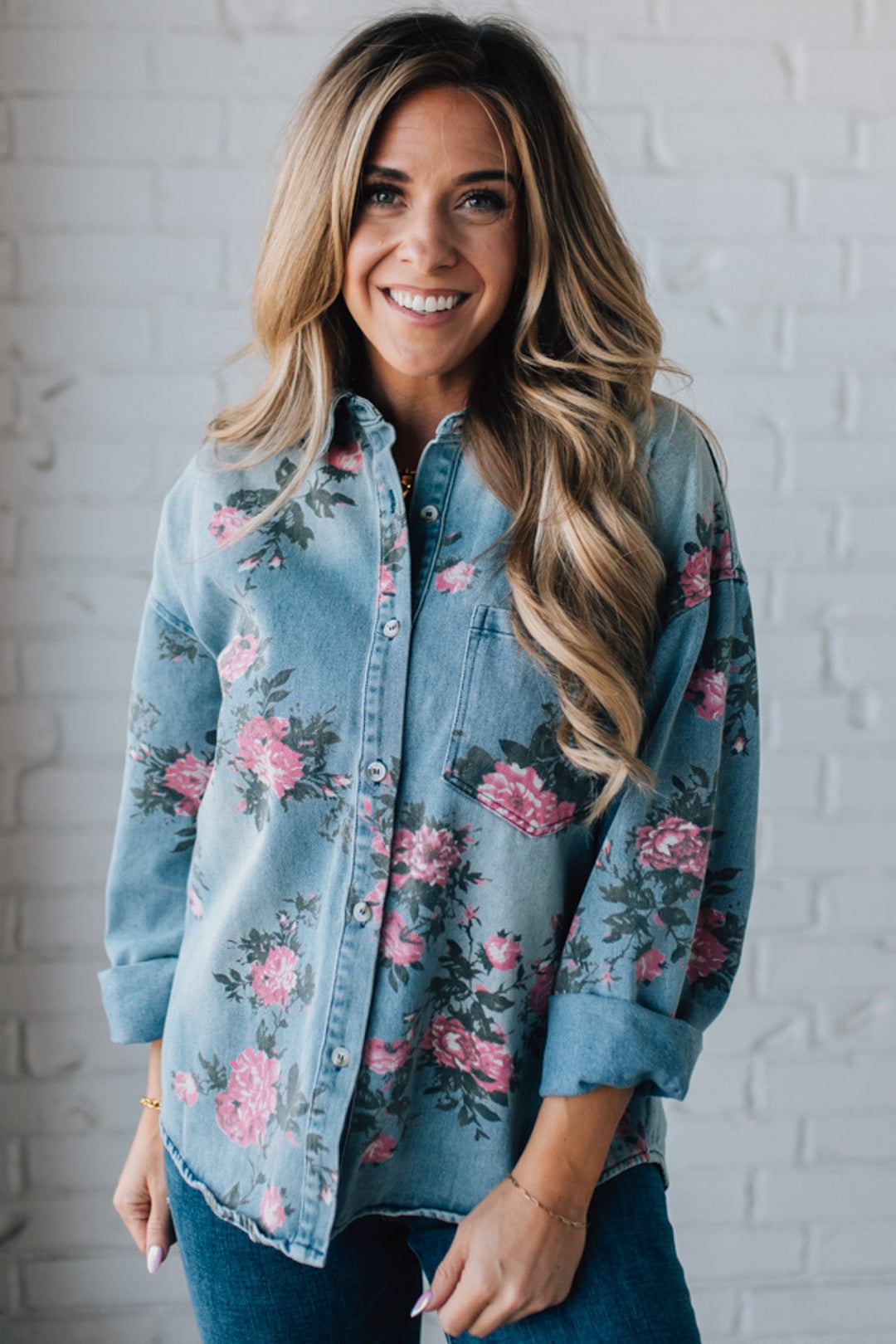 Rosemary | Floral Denim Blouse