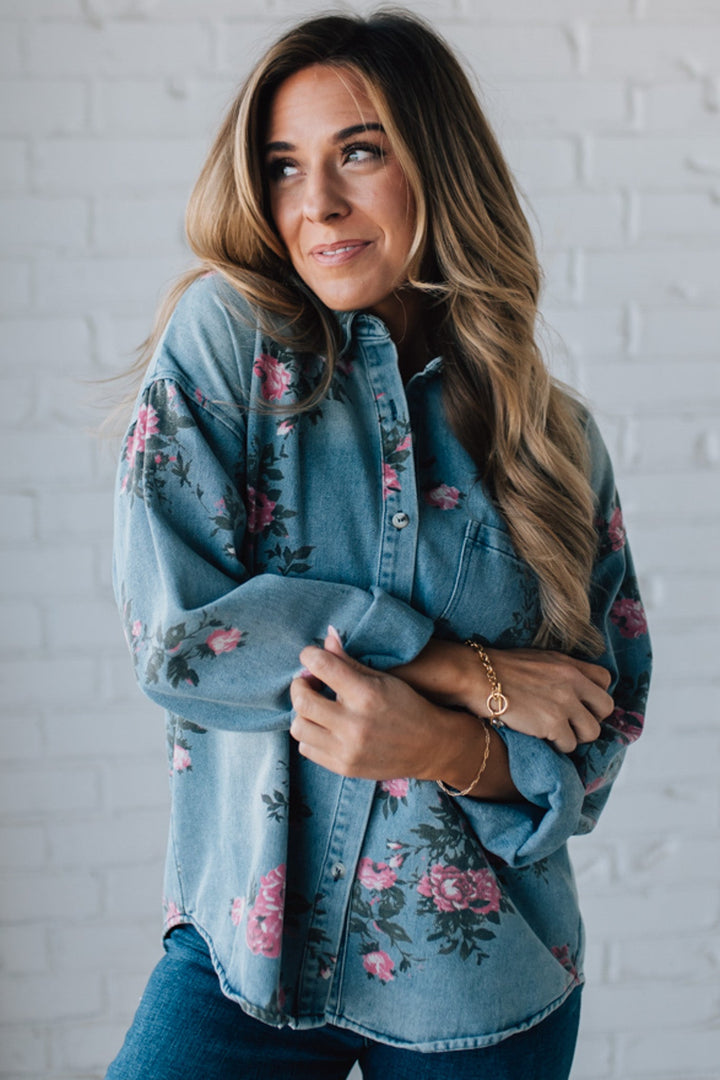 Rosemary | Floral Denim Blouse