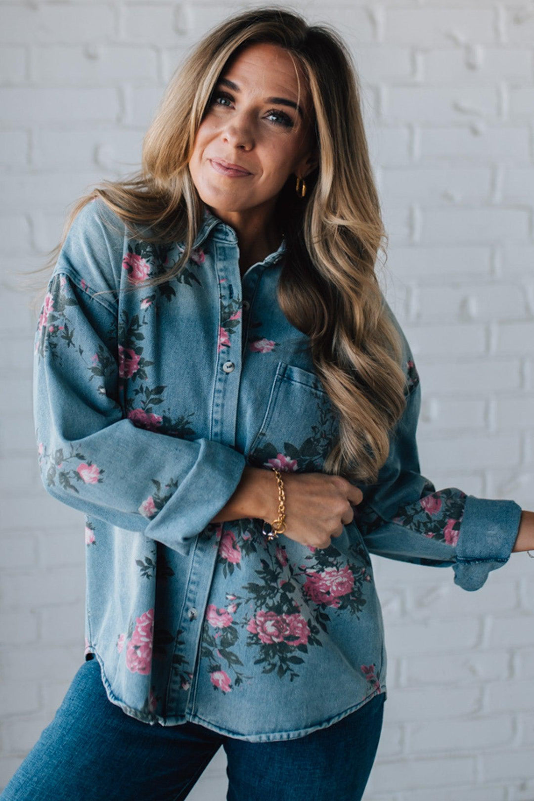 Rosemary | Floral Denim Blouse