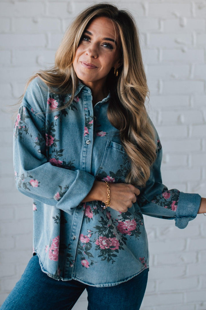 Rosemary | Floral Denim Blouse