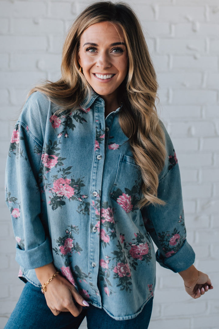 Rosemary | Floral Denim Blouse