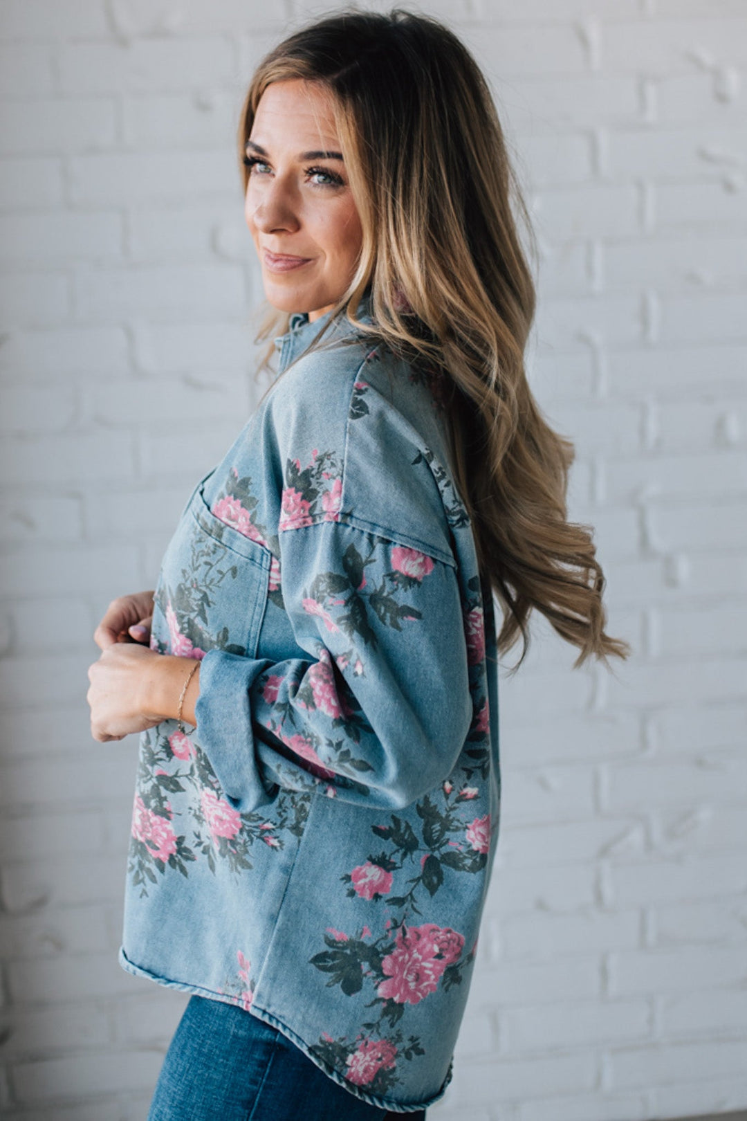 Rosemary | Floral Denim Blouse